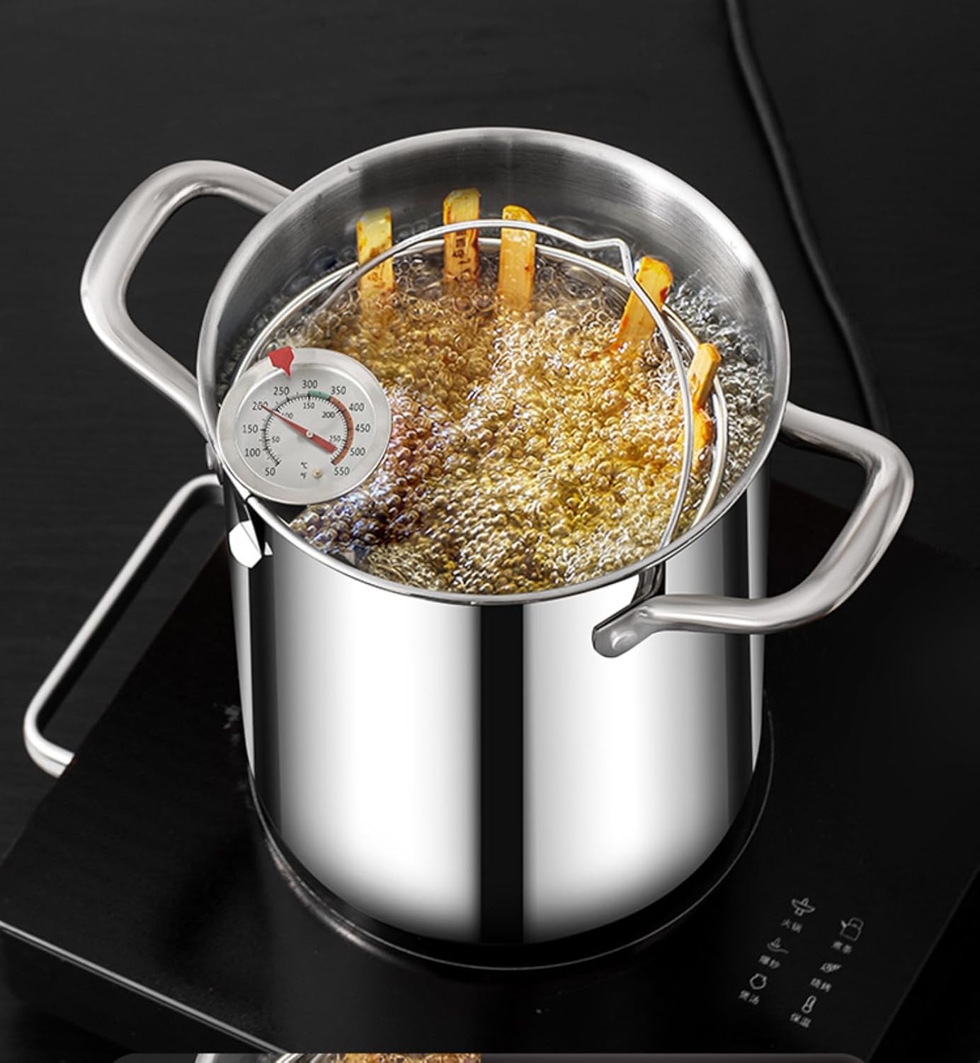 り パスタ鍋 揚げ鍋 深型5L 3層ステンレス構造 鍋蓋付 IH対応 野菜茹で用カゴ・パスタメジャー付 パスタポット製の厚手のフライ