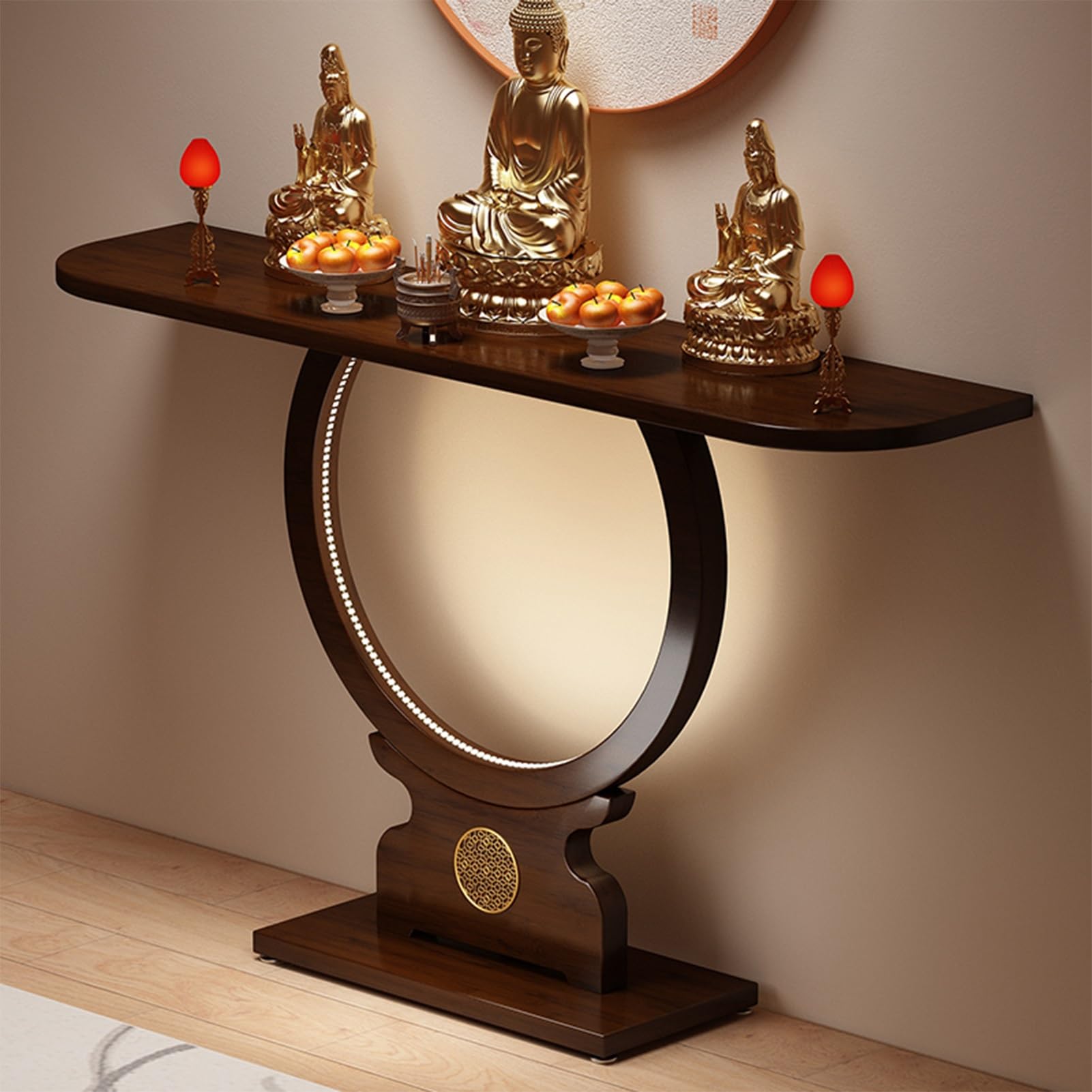 Mesa de meditación de madera maciza para puja y buda de 120 cm