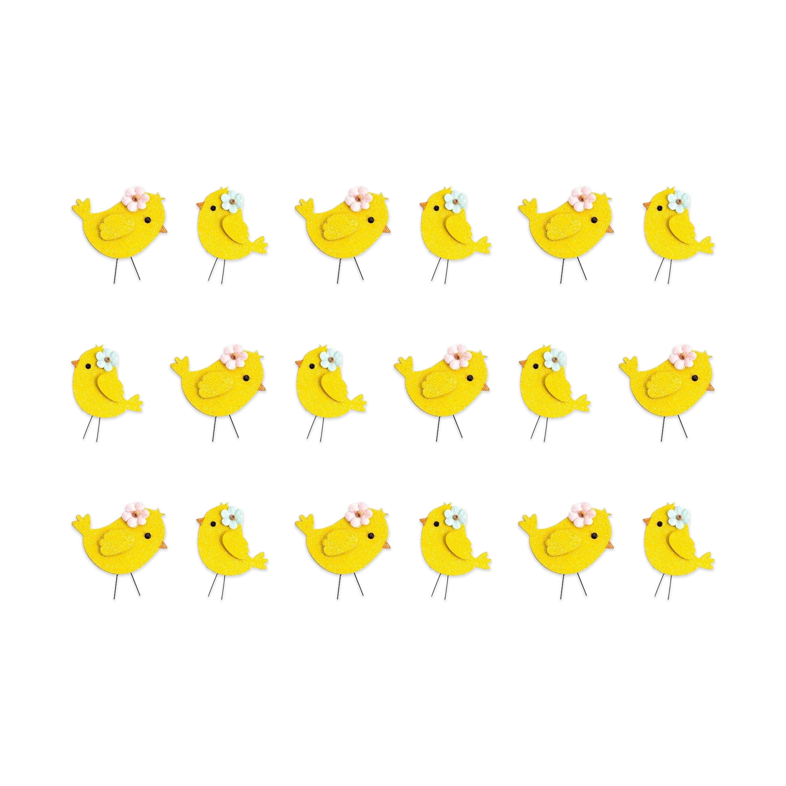 Italian Options Glitter Chicks Easter Stickers, Self-Adhesive Card Stickers for Children's Easter Crafts, Bonnet Decorations, Party Bag Fillers, Cards, Gifts 4 x 4 cm, 18-Pieces, Yellow