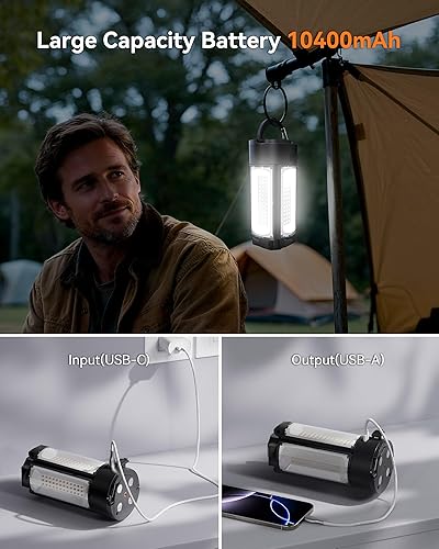 Miniatura 6 de CORESLUX Luces de campamento recargables de 10400 mAh con soporte, luz de trabajo portátil de 6000 K con 4 cabezales de lámpara LED, luz de trabajo