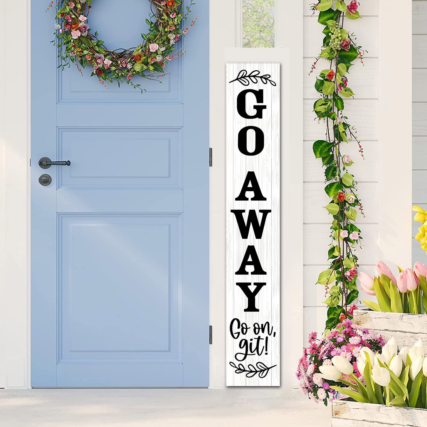 Sokomurg (48inx8in) Tall Go Away On Git Vertical Sign for Front Porch Standing Unwelcome Signs Hanging Wooden Door Home Decoration Farmhouse Decor Outdoor Indoor, 20230410aa002