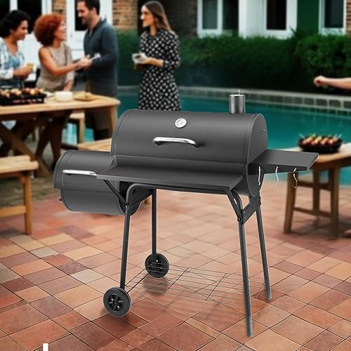 Miniatura 9 de Parrilla de carbón con ahumador desplazado, parrillas de barbacoa con mesa auxiliar, cocina al aire libre con 714 pulgadas cuadradas, picnic de