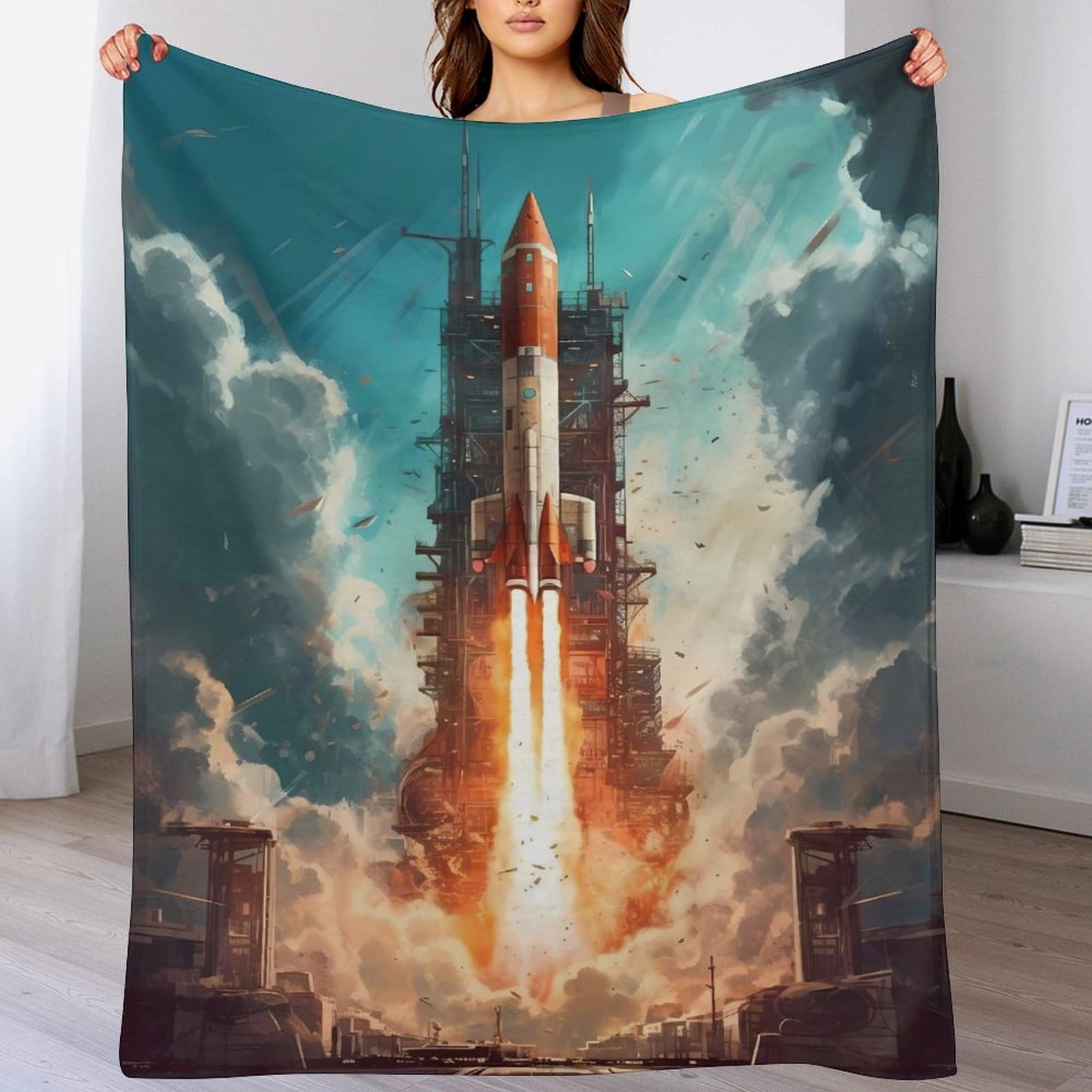 Tapis douillet couverture polaire flannel fusée chaude pour canapé 130x150cm