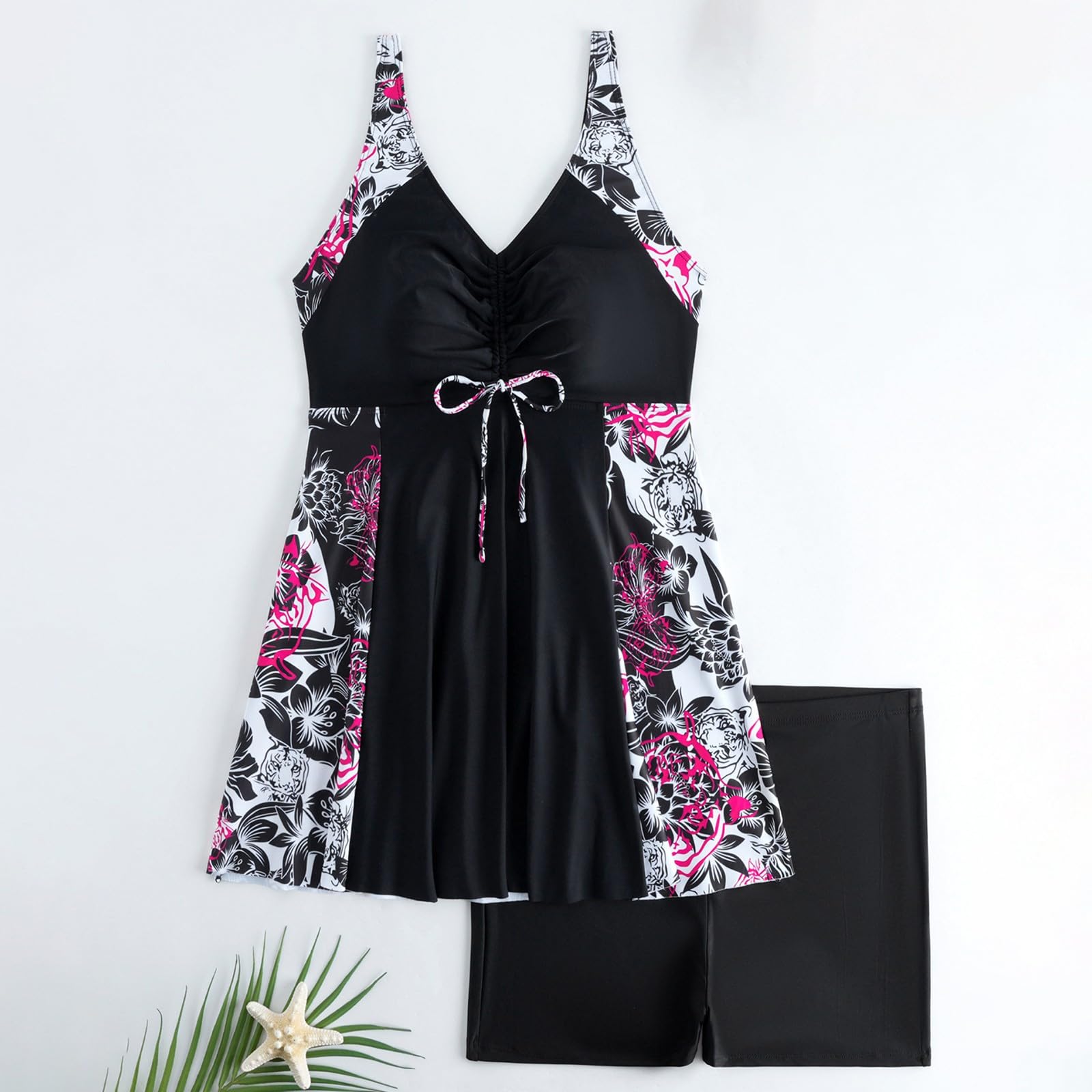 Tankini Mujer Bañador Pantalon Bikini Braga Alta Traje de baño de Piezas con Estampado Estilo Europeo y Americano Talla Grande Estilo Bañador con Falda Tankini Mujer Rojauctor Barriga