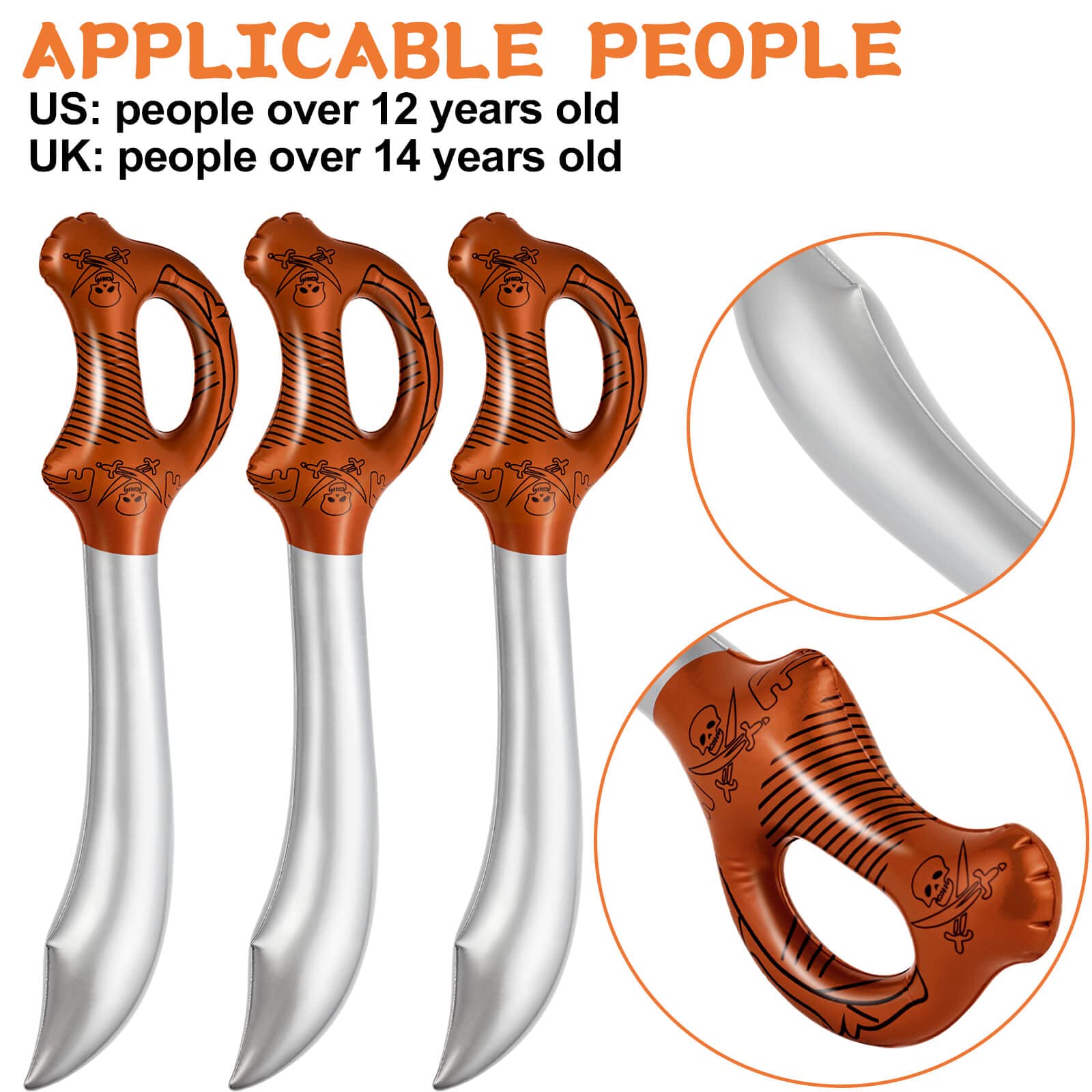 Lot De 12 épées Gonflables De 61 Cm - Épées De Pirates Gonflables - Épées De Pirate - Épées De Pirate - Fournitures De Fête Pour Anniversaire, Cosplay, Halloween, Accessoires De Costume