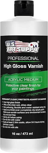 U.S. Art Supply Barniz profesional de alto brillo, 16 onzas (pinta), medio acrílico, acabado protector permanente transparente para pinturas y obras