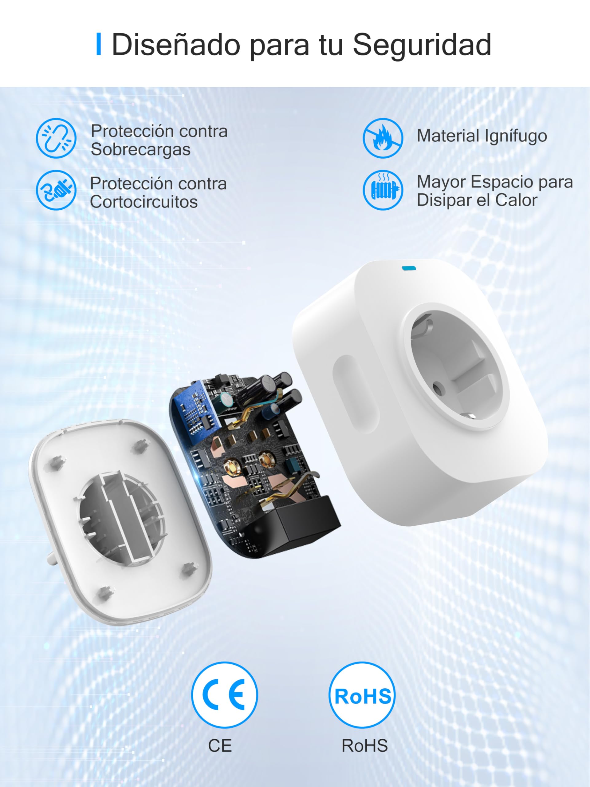 Enchufe Inteligente Alexa, Enchufe Wi-Fi Medidor Consumo, Tomada Inteligente Programable con Temporizador, Control Remoto por APP&Voz, Compatible con Alexa, Google Home y SmartThings, 16A 3680W, 1Pack