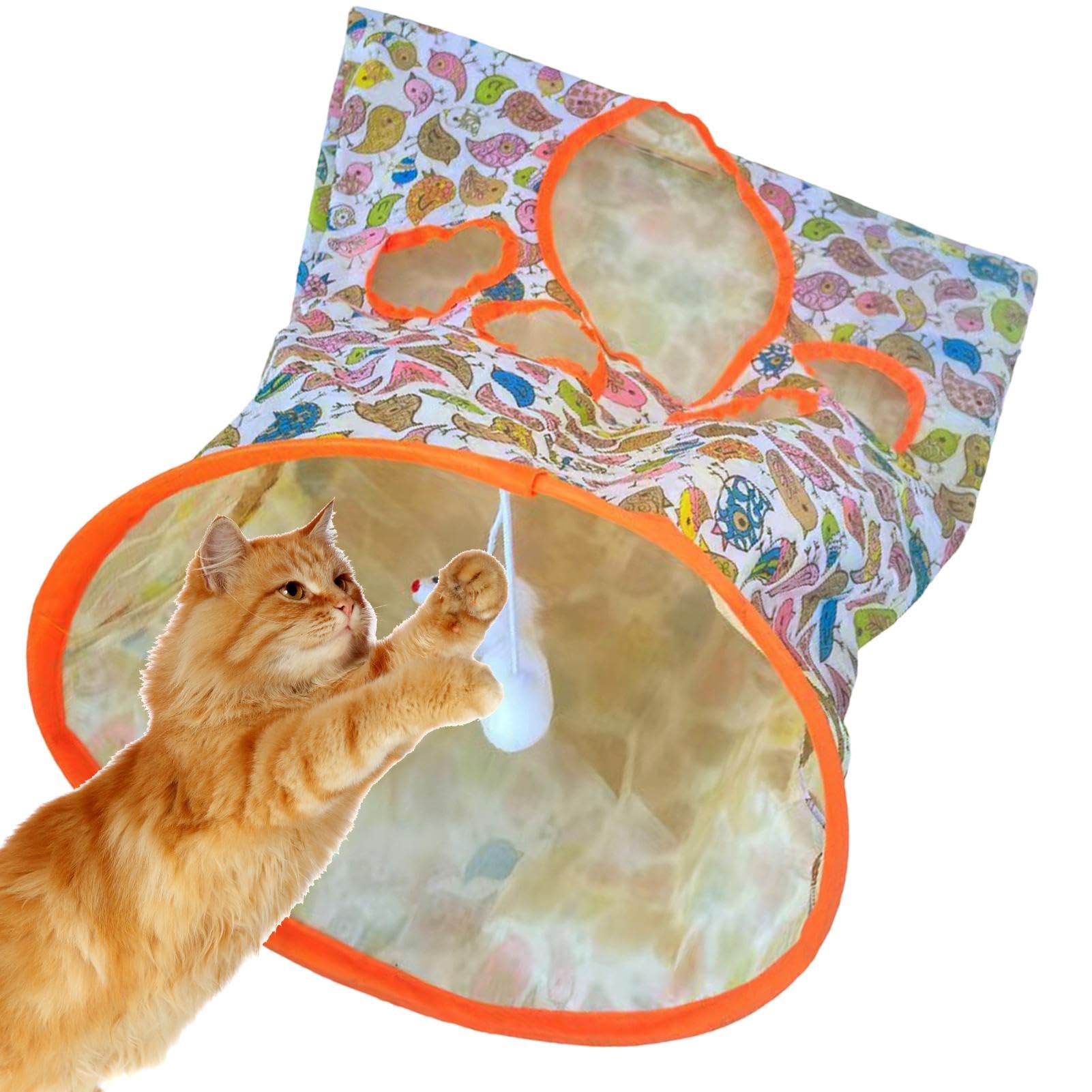 ZONEWD Cat Tunnel Bags For Indoor Cats, Funny Sound Crinkle Paper Cat Tube, Interactive Kitten Tunnel With Plush Ball