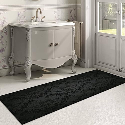 Miniatura 5 de Alfombra larga de lujo sin costuras color carbón gótico, antideslizante, para pasillo, entrada, pasillo, yoga, decoración del hogar, baño, sala de