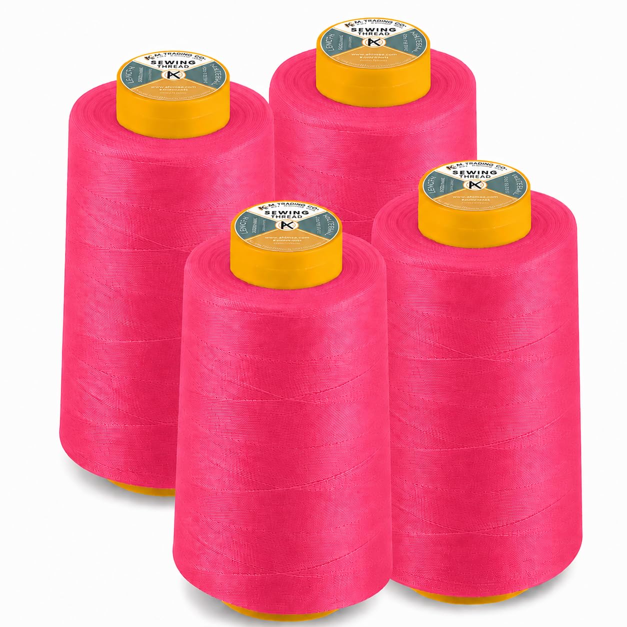 AK Trading 4-Pack Fuchsia All Purpose Sewing Thread Cones (6000 Yards Each) of High Tensile Polyester Thread Spools for Sewing, Quilting, Serger Machines,Overlock, Merrow & Hand Embroidery.