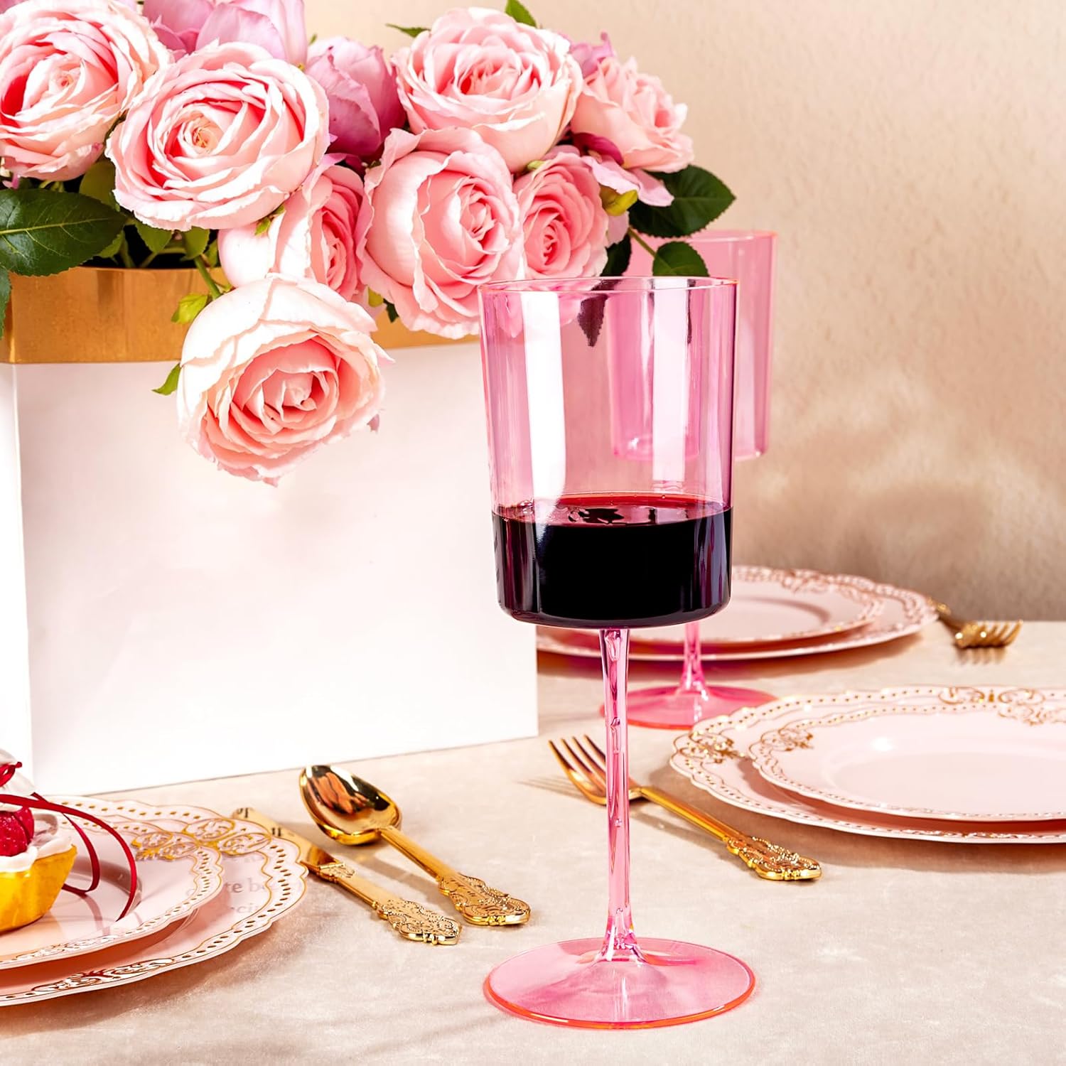 Ciaell 12 Pack Pink Plastic Wine Glasses - 14Oz Plastic Wine Glasses with Stem - Disposable Stemmed Wine Glass for Parties & Weddings & Outdoor & Valentine's Day - Image 9
