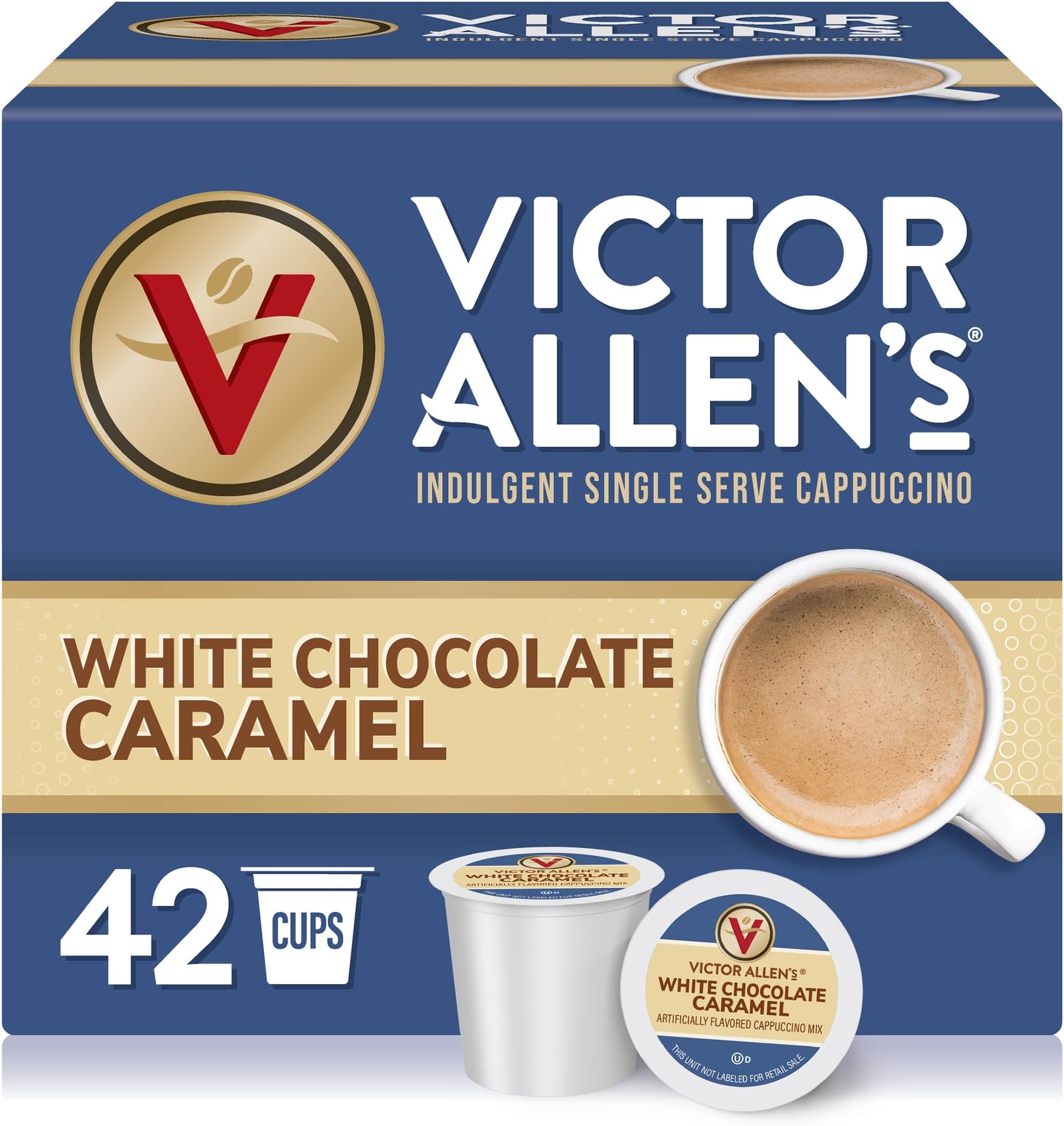 Victor Allen's Coffee White Chocolate Caramel Flavored Cappuccino Mix, 42 Count, Single Serve Cups for Keurig K-Cup Brewers