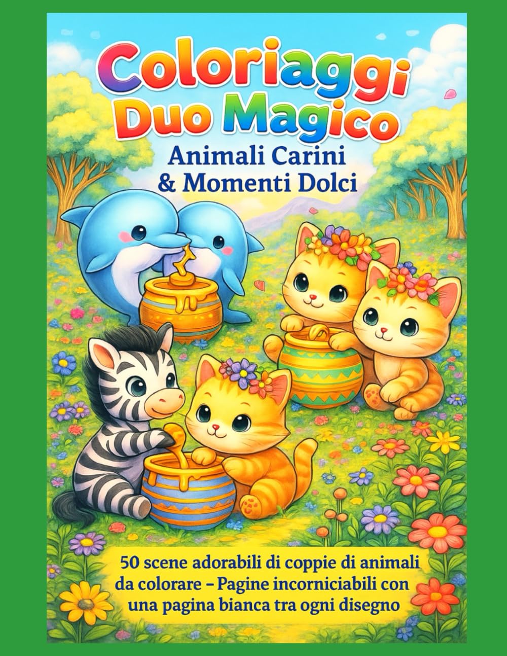 Coloriaggi Duo Magico – Animali Carini & Momenti Dolci: 50 scene adorabili di coppie di animali da colorare – Pagine incorniciabili con una pagina bianca tra ogni disegno
