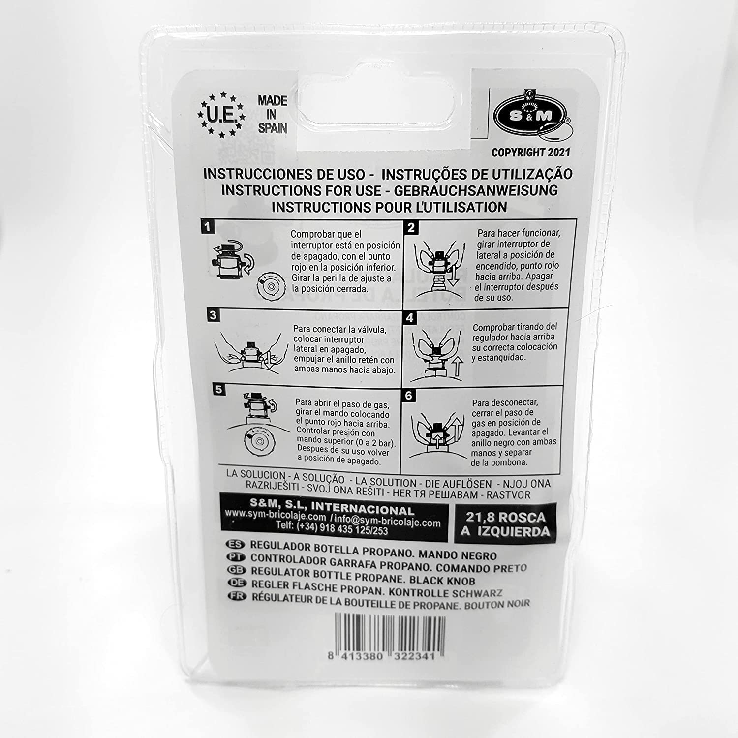 CABLEPELADO Regulador gas propano | Salida regulable entre 1 y 2 bar | Salida rosca izquierdas 21,8 mm | Apto para parrillas de cocina, soldadores, generadores de aire caliente, sopletes