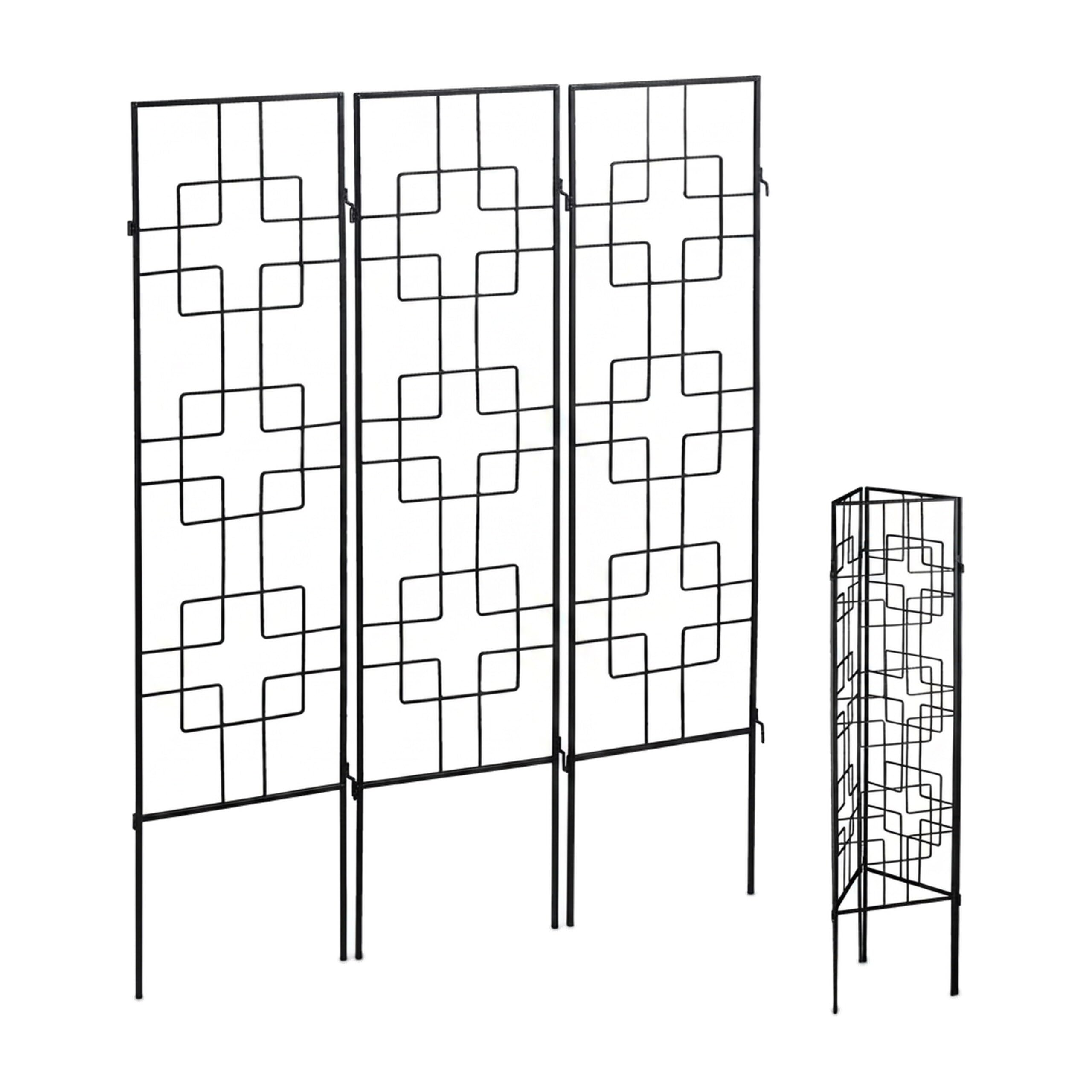 Relaxdays Treillis de Jardin, métal, Lot de 3, à Planter, tuteur pour Plantes grimpantes, 122 x 30,5 cm, Jardin, Noir