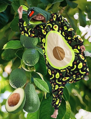 Miniatura 2 de vavalad Adult Avocado Onesie Pajamas Costume Fruit One Piece Pajamas Cosplay Jumpsuit for Women and Men