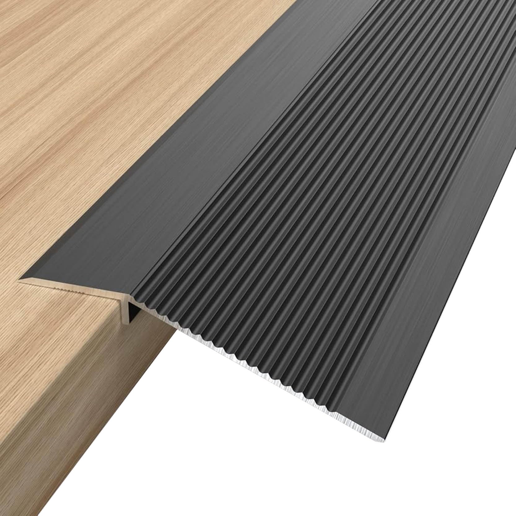 GOUZIBHD Aluminum Transition Strips for Doorway - Floor Transition Strip,36" Flooring Transitions Edge Trim,for Threshold Height Less Than 1.6in,Fluted Saddle Threshold(Color:Black)