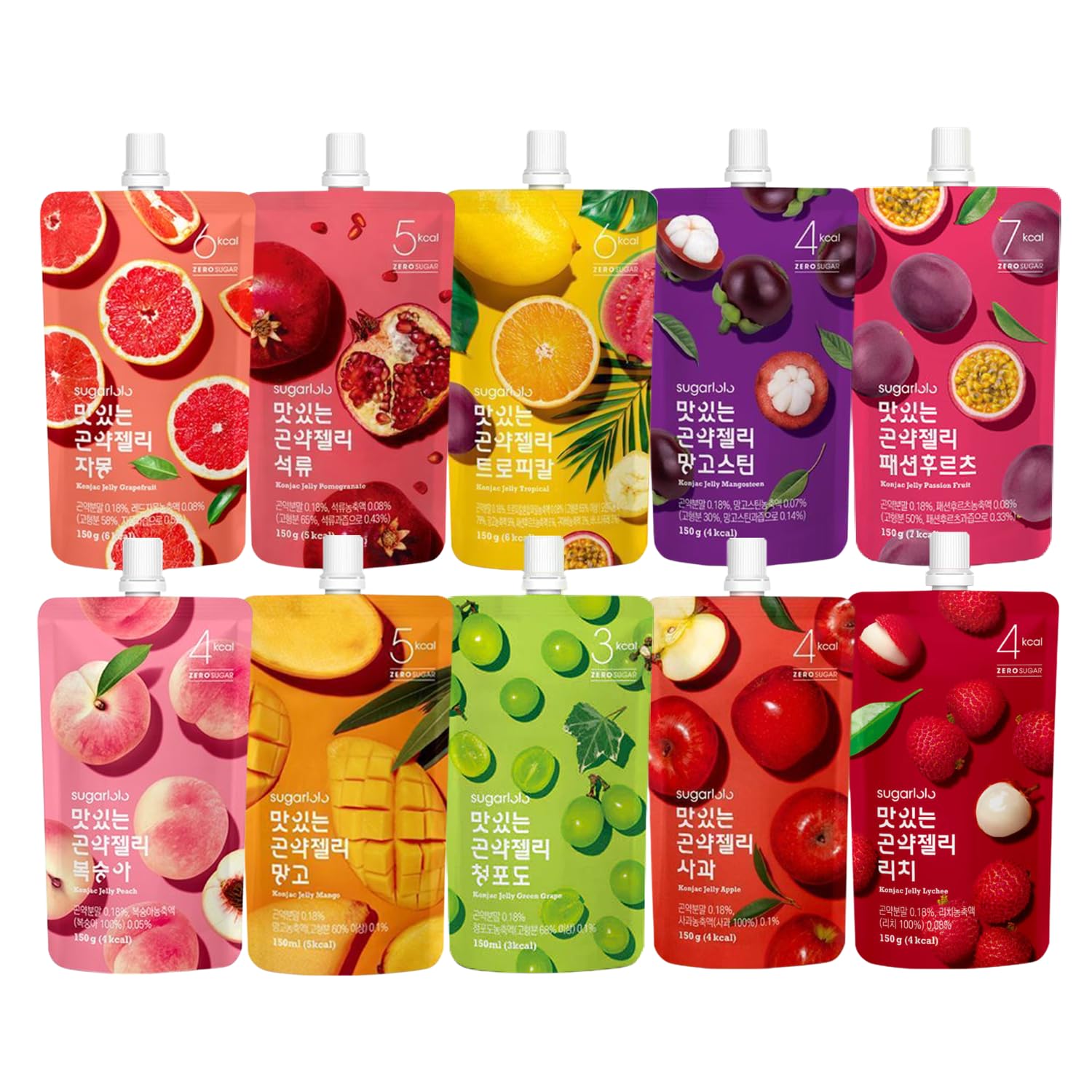 Intake Sugarlolo trinkbares Konjac Probe-Set 10er | Koreanisches Konjac Getränk mit Fruchtgeschmack, vegan & zuckerfrei | Konjac Drink Probierset | 10 verschiedene Sorten