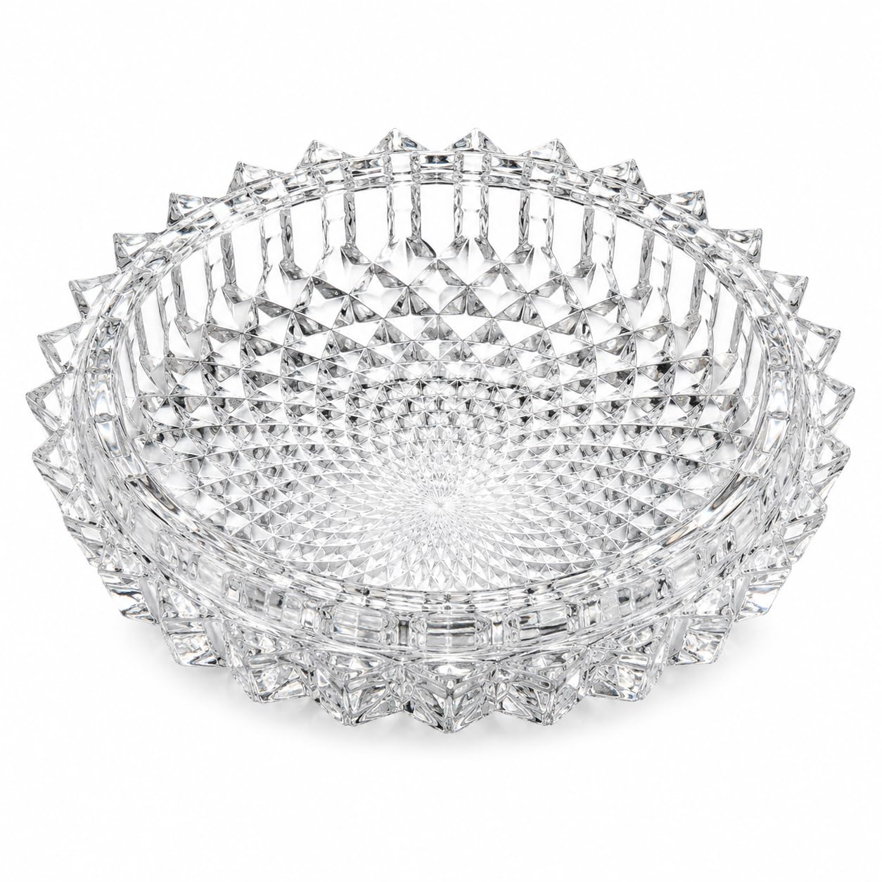 Luxury Cut Glass Crystal Style Bowl 17cm Decorative Diamond Cut Glass Centrepiece Bowl Elegant Serving Dish Clear Glass Ashtray Style Fruit Bowl Table Décor JR2583