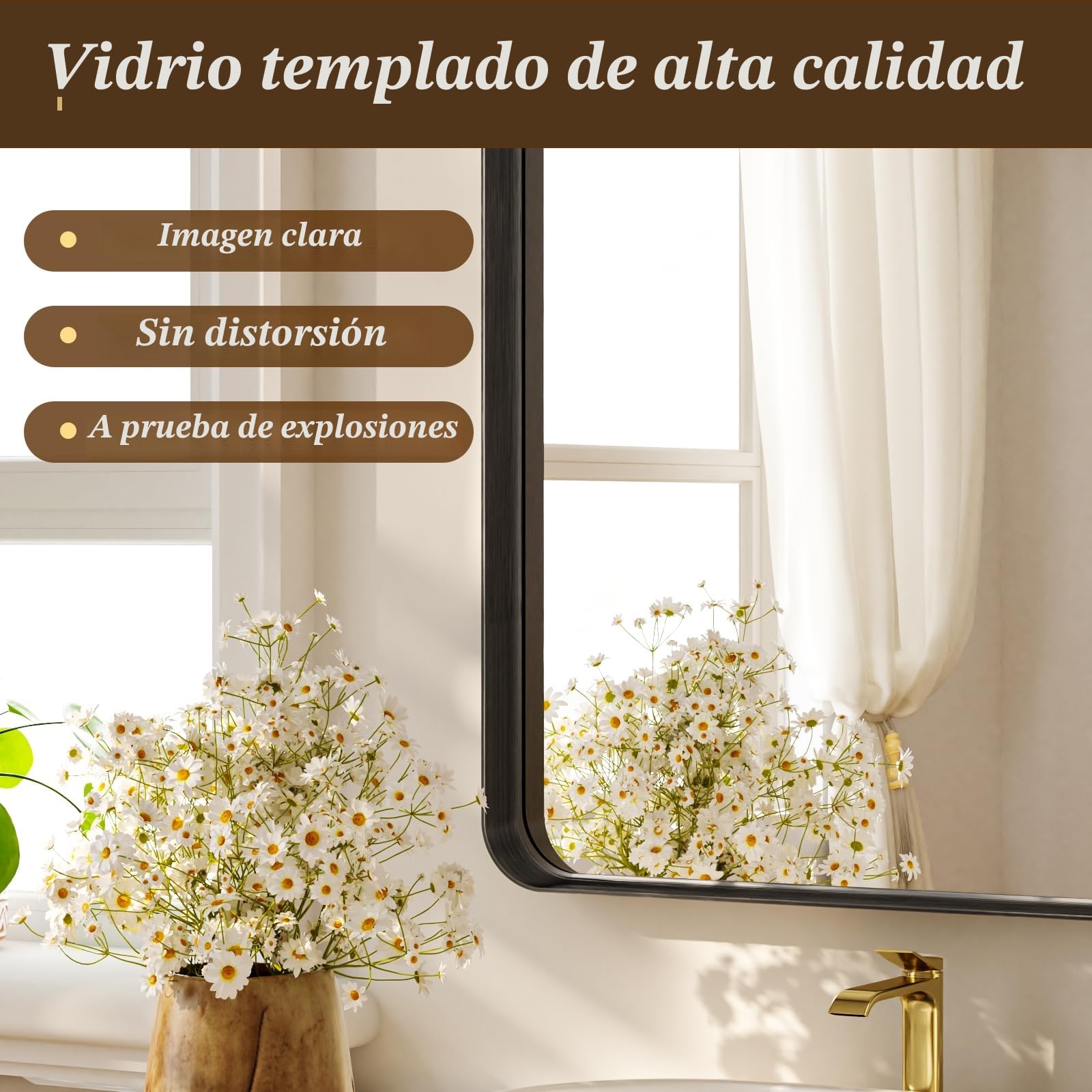 Koonmi Espejo de Pared con Marco Profundo, 75 x 55 cm, de Lujo, de Gama Alta, Rectangular, con Marco de Esquina fileteada, Espejo colgado Horizontal o verticalmente, Negro