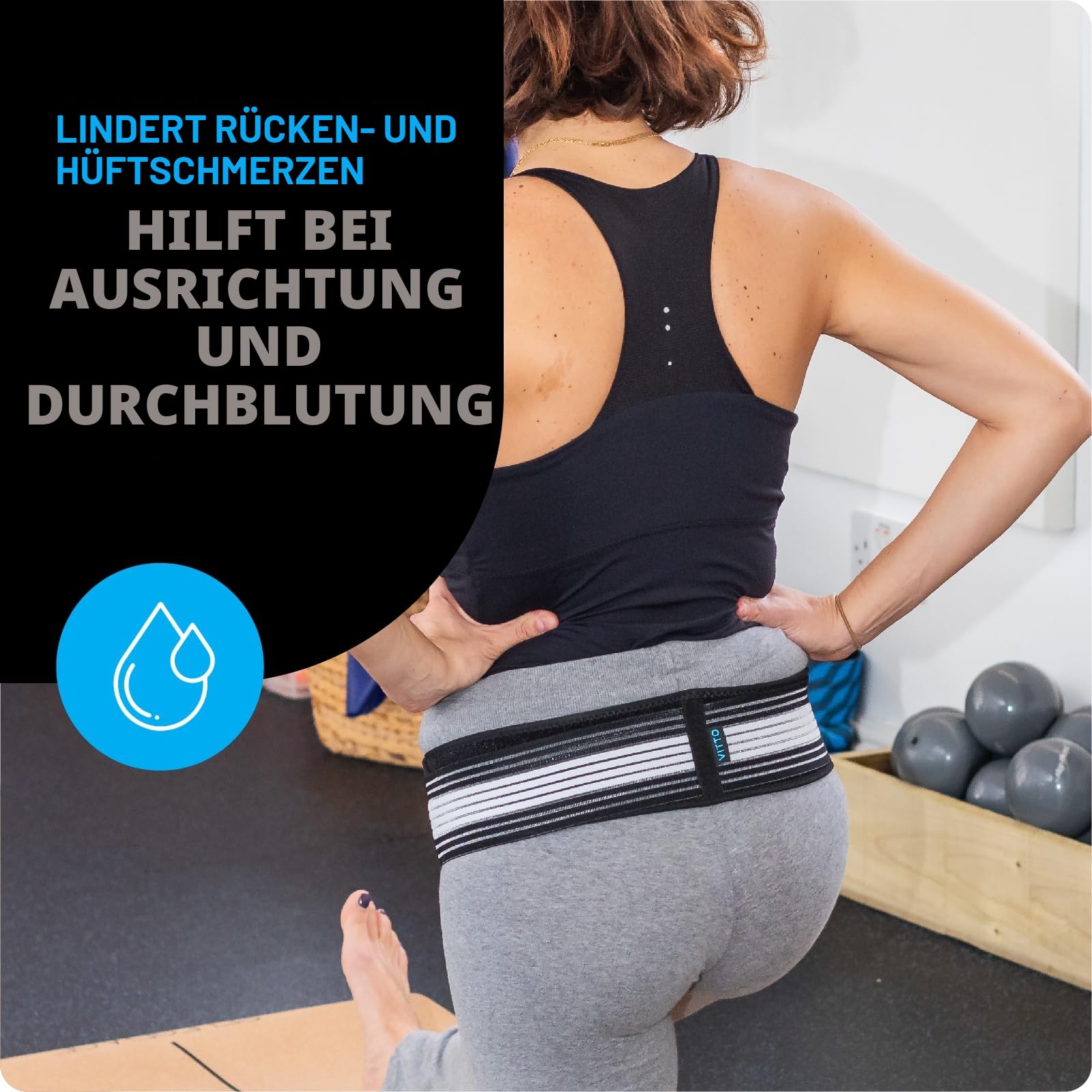 VITTO Orthogürtel - Ischias Gürtel für Ischias Schmerzen - Rutschfester, Verstellbarer Rückengürtel für den Unteren Rücken zur Linderung von Nervenschmerzen, Iliosakralgelenken, Hüftschmerzen