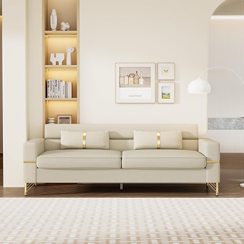 STORFENBOR Sofá de terciopelo de 86 pulgadas, sofá de dos plazas tapizado en terciopelo Chesterfield, con 2 almohadas y patas de metal, sofá grande