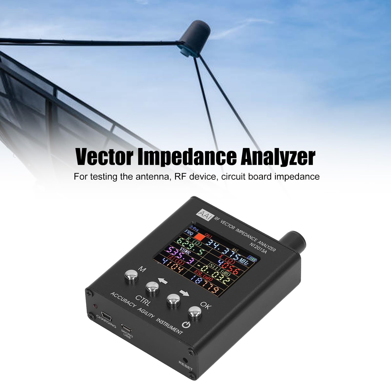 Analizador de impedancia de vector RF de 2.4 pulgadas SWR Enna Analysis Tester USB Carga 137.5MHz -2700MHz