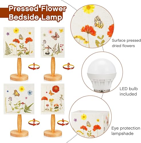 Miniatura 3 de Hortsun Lámpara de noche de 2 piezas de flores prensadas, lámpara de noche de flores prensadas para mesa, sala de estar, dormitorio, oficina en casa
