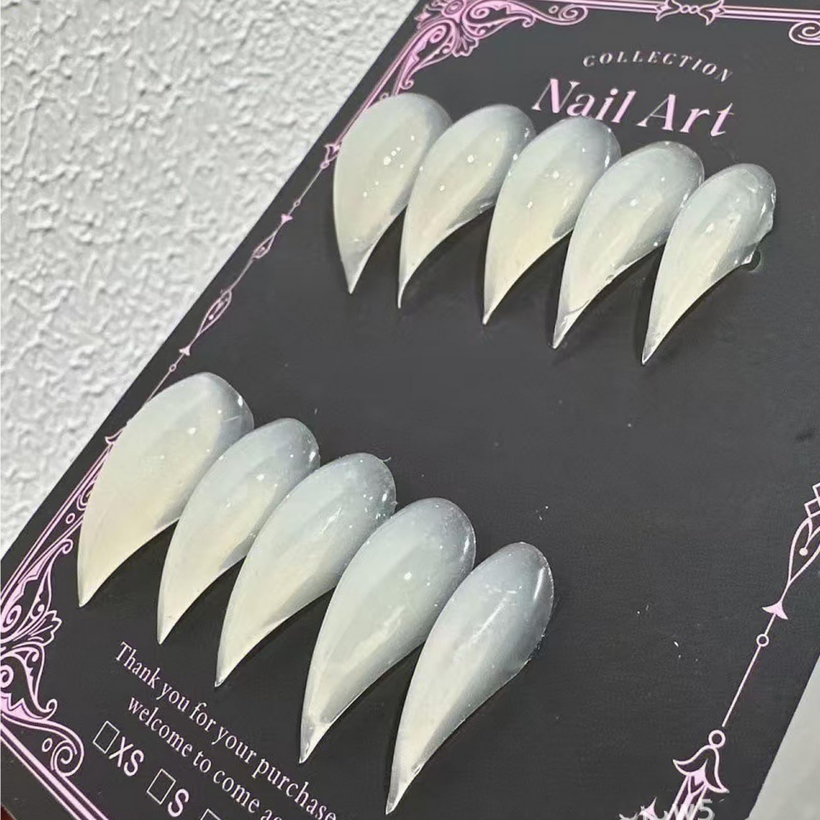 Handmade Press on Nails Medium Curved Stiletto Nail White Thick Acrylic Fake Nails Bright False Nails with 3D Eagle Hawk Curve Sculptural Designs Cat