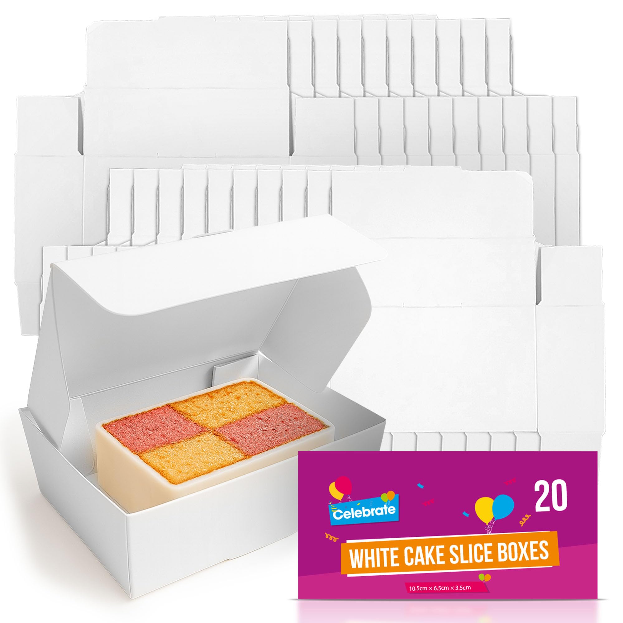 SOL 20pk White Cake Slice Boxes 105 x 65 x 35mm Small Individual Boxes for Cake Portions Kids Parties Sturdy Cardboard Containers for Cupcakes Muffins Desserts Home Baking Presentation and Gifting