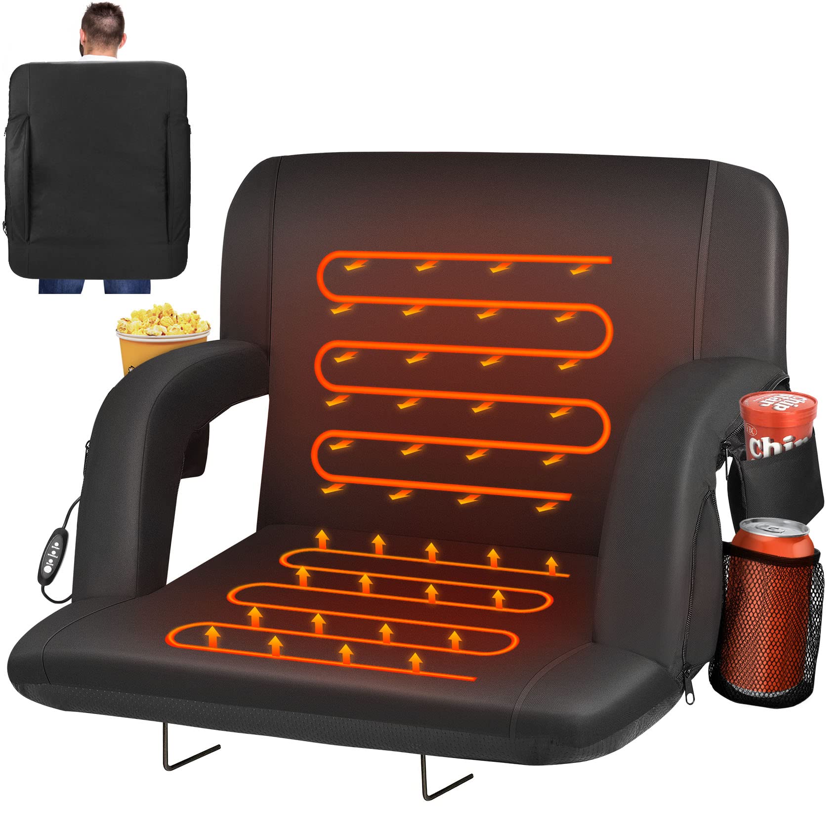Double Heated Stadium Seats for Bleachers with Back Support 25" Wide