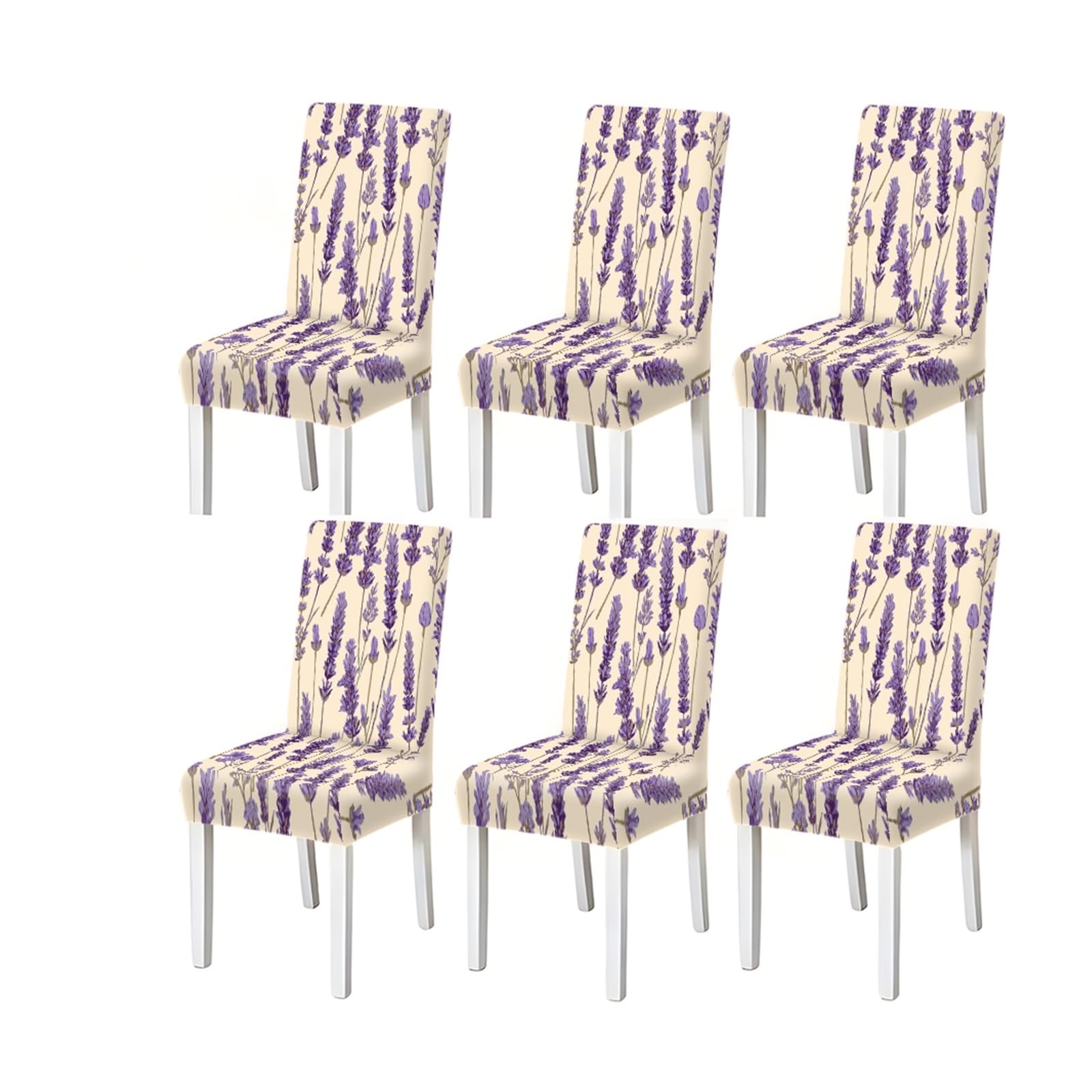 FZJKGH Lavender Floral Pattern Print Dining Chair Covers Set Of 2/4/6, Stretch Slipcovers For Kitchen Dining Room Removable Stretch Slipcovers for Dining Chairs(6PCSChair cover)