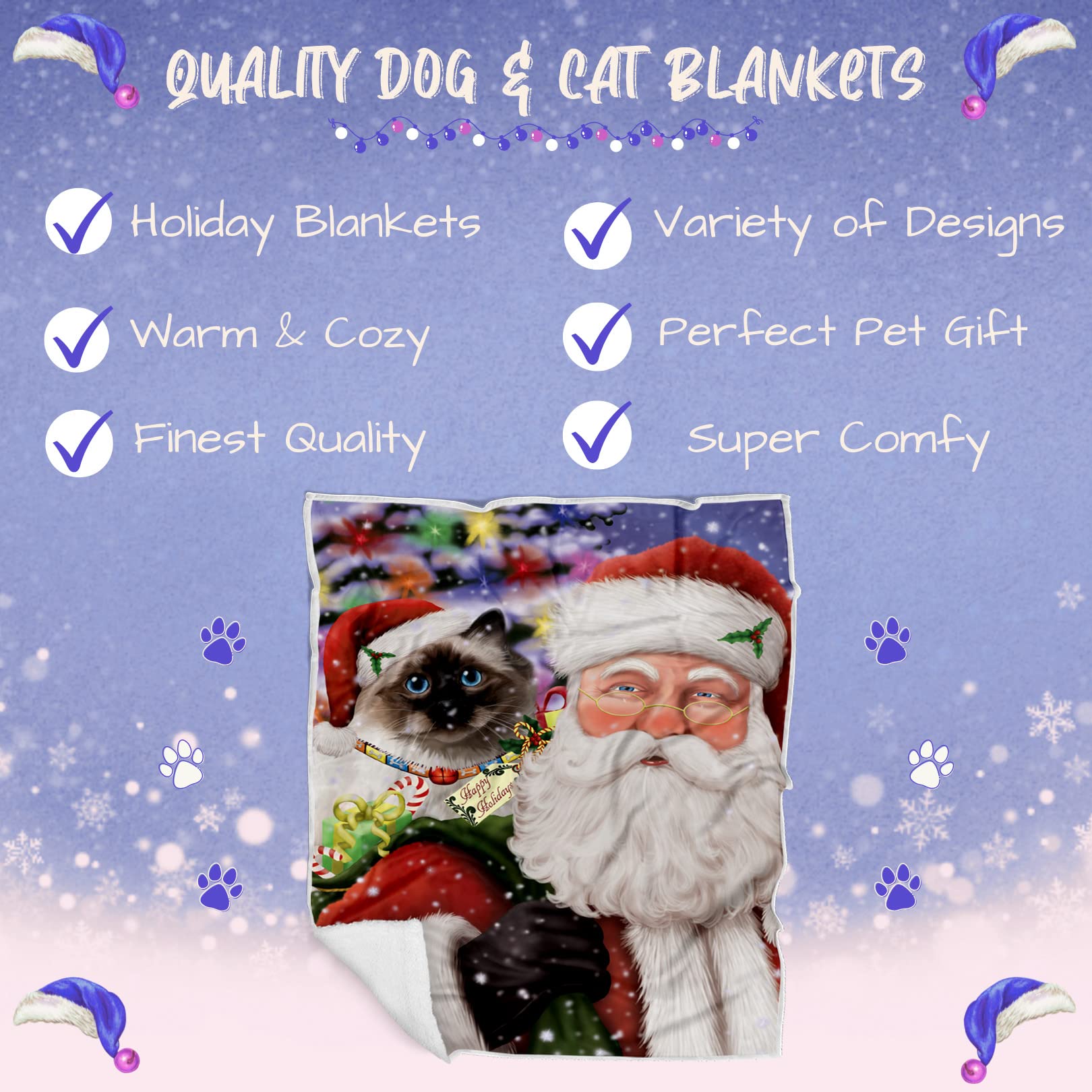Doggie of the Day Birman Cat Blanket - Christmas Santa Carrying Presents - Super Soft & Warm Pet Theme for Sofa or Bed, Warm Fleece, Sherpa or Woven Material, BLNKT160199 (30x40 Fleece)