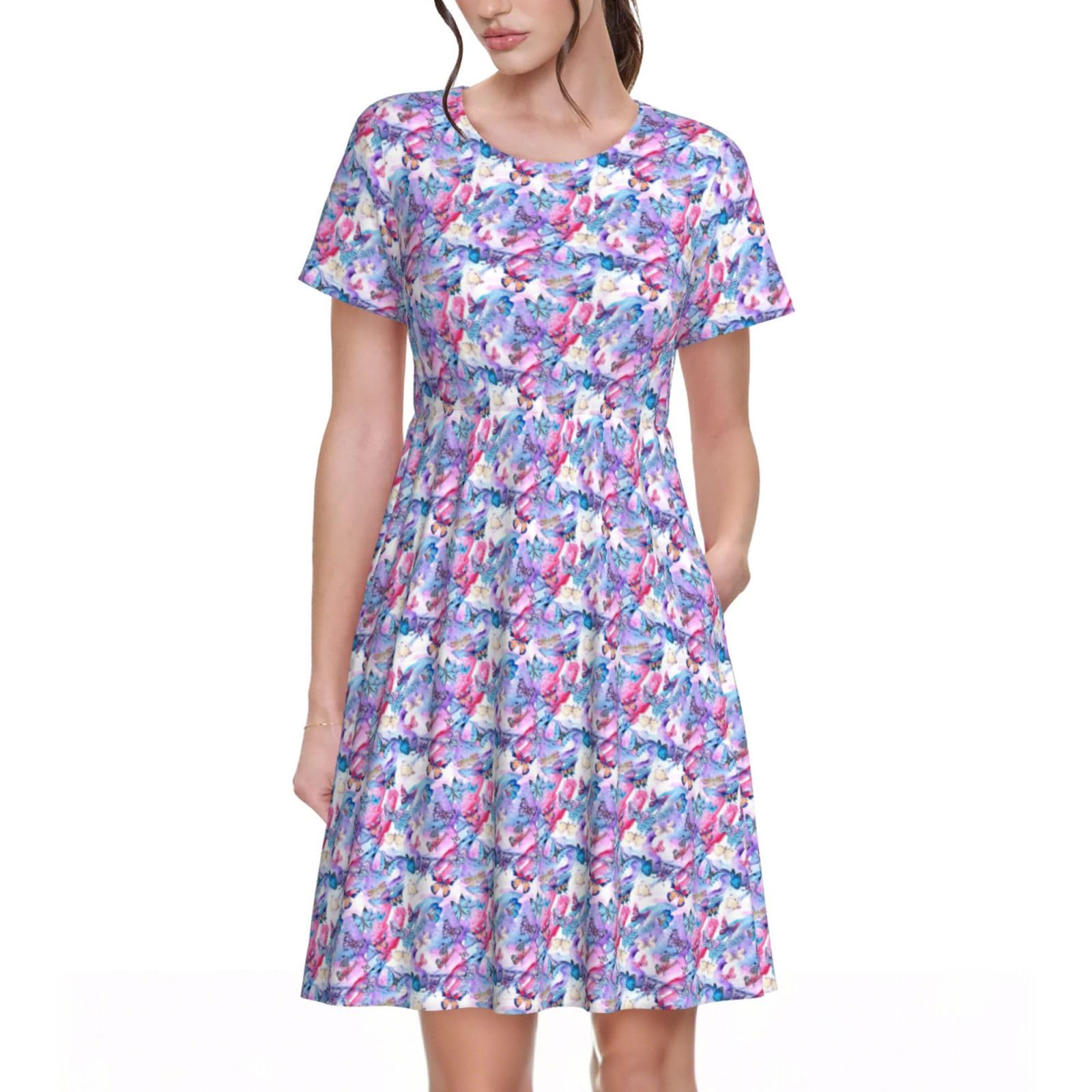 Robe d'été à manches courtes et imprimé papillon multicolore - 8