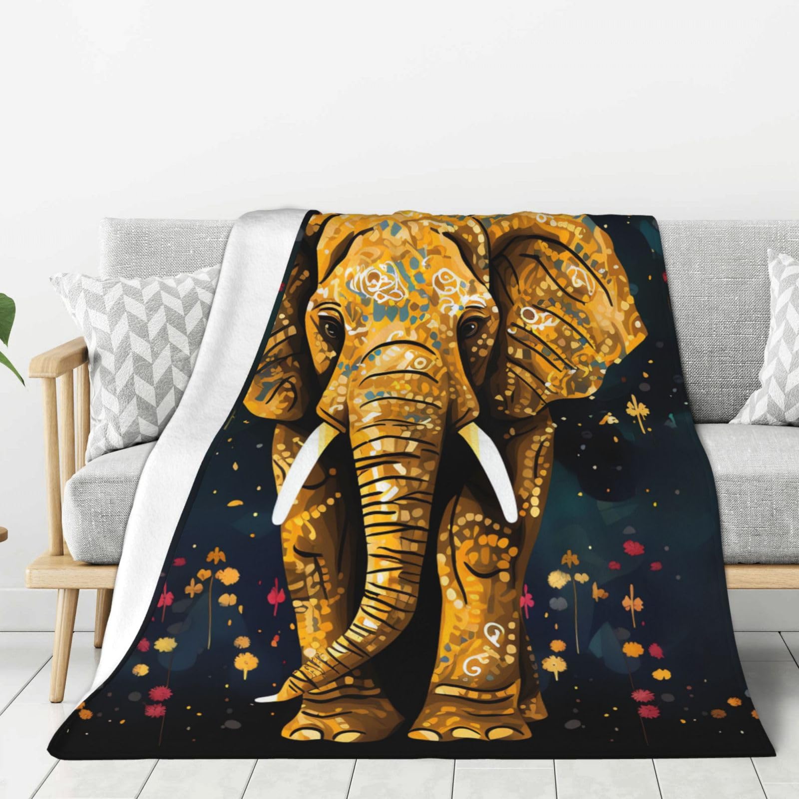 Abstract Elephant Throw Blanket Plush Flannel Fleece Blanket, Soft Lightweight Cozy Blankets 80"X60" for Bed Couch Sofa Travel
