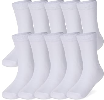 Velice Unisex Little Kids Youth Boys Girls Socks Soft Cotton Dress School Uniform Seamless Black White Crew Sock 10 Pairs
