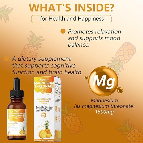 Miniatura 2 de Magnesio L-Threonate Gotas Líquidas Restaurar Salud Niveles de Magnesio Apoyo Cardiovascular Promover el Sueño Reconfortable Relajar Sabor Piña 2.0