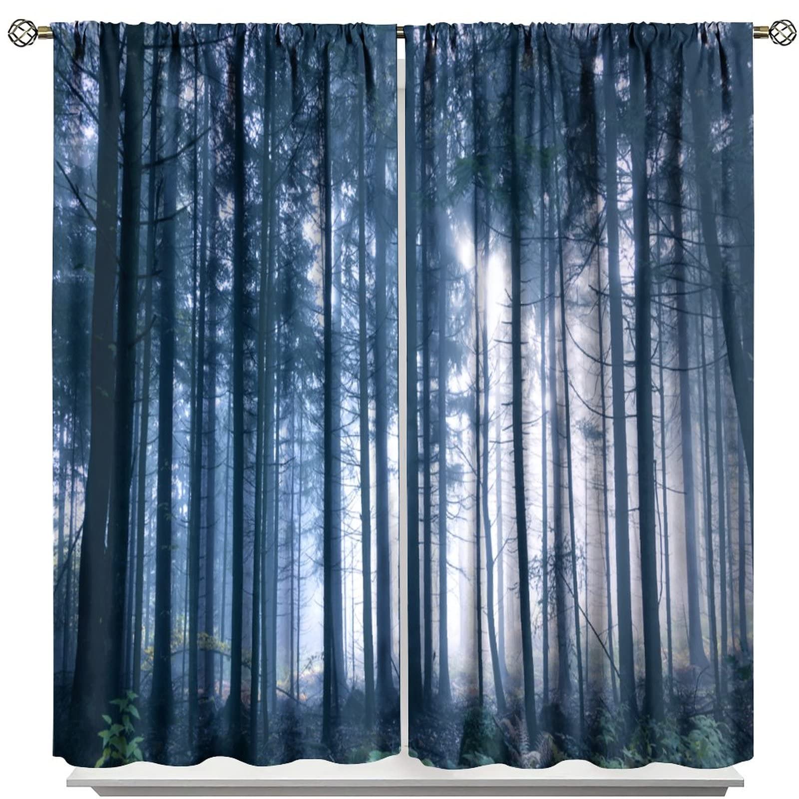JESTRONRY Misty Forest Blackout Curtains,Tropical Jungle Trees Nature Landscape Room Darkening Door Window Rod Pocket Curtain for Living Room Bedroom Kitchen Bathroom 42x63in