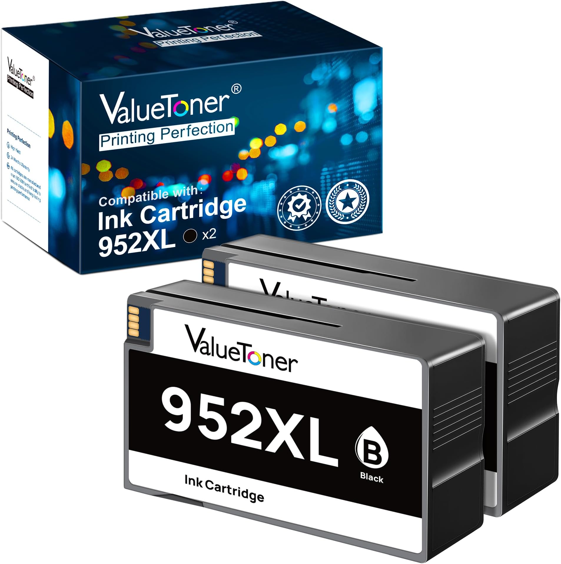 Valuetoner Remanufactured Ink Cartridges Replacement for HP 952XL Black 952 XL Ink Cartridges Combo Pack High Yield for OfficeJet Pro 8710 8720 7740 8210 8715 8740 7720 8702 Printer (2-Black)
