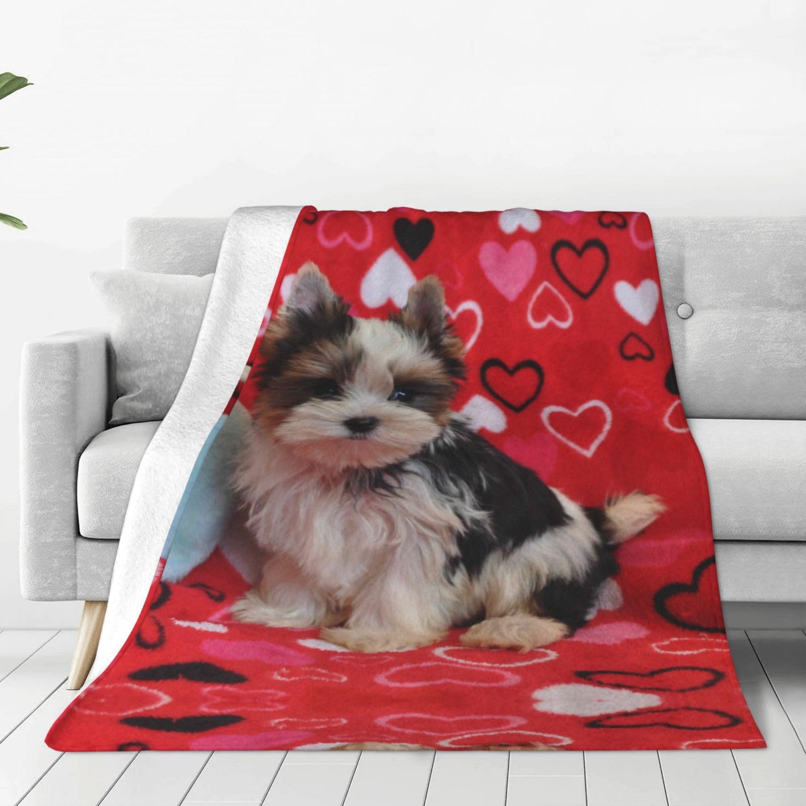 Couverture polaire chaude Yorkie contre le froid d'automne plaid doux flanelle pour lit