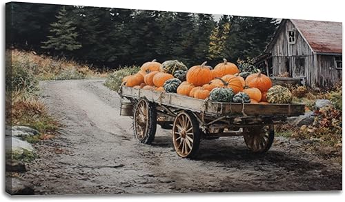 Miniatura 19 de 24"x 48" Fall Canvas Wall Art Highland Cow Rustic Vintage Forest Landscape Farmhouse Autumn Framed Pictures Painting Print Large Wall Art for Living