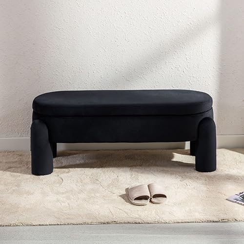 Miniatura 8 de Ya-Home Moderno banco de almacenamiento, banco otomano tapizado de 44.7 pulgadas, taburete de tela de terciopelo, bonito banco de entrada para