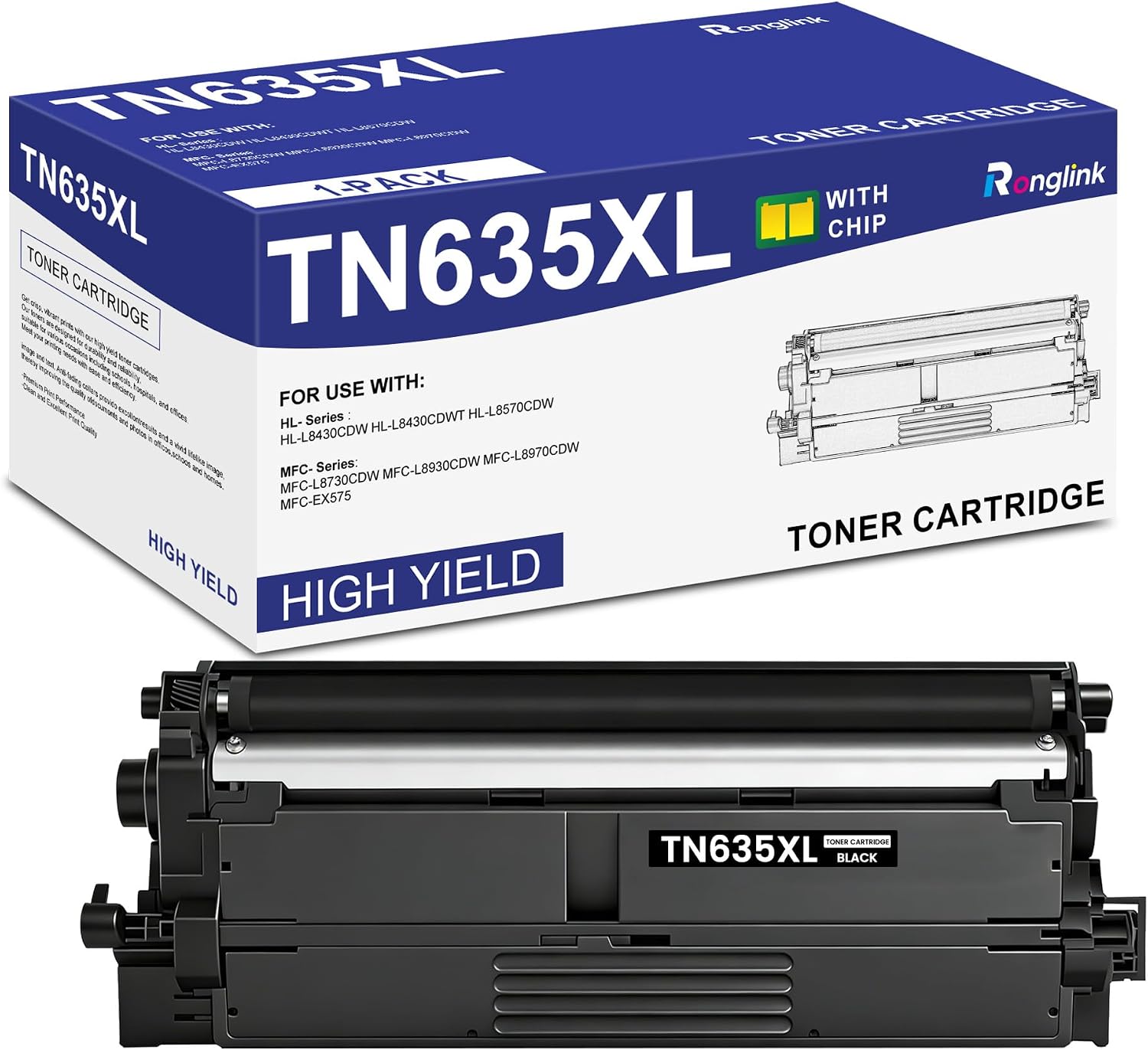TN635XL Black Toner Cartridge (with Chip) Replacement for Brother TN635 TN-635 TN-635XL Toner for HL-L8430CDW HL-L8430CDWT HL-L8570CDW MFC-L8730CDW MFC-L8930CDW MFC-L8970CDW MFC-EX575 Printer, 1-Pack