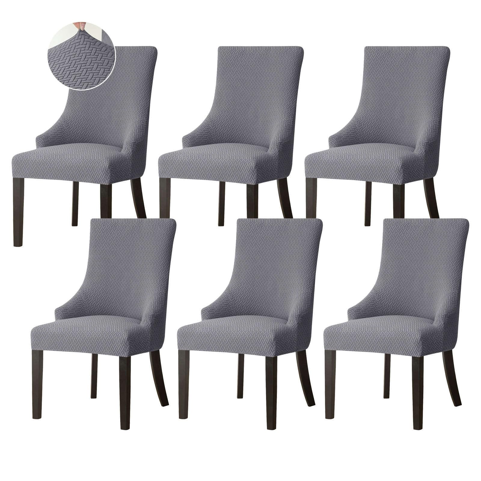 Housse de fauteuil à oreilles jacquard gris foncé extensible sans accoudoirs