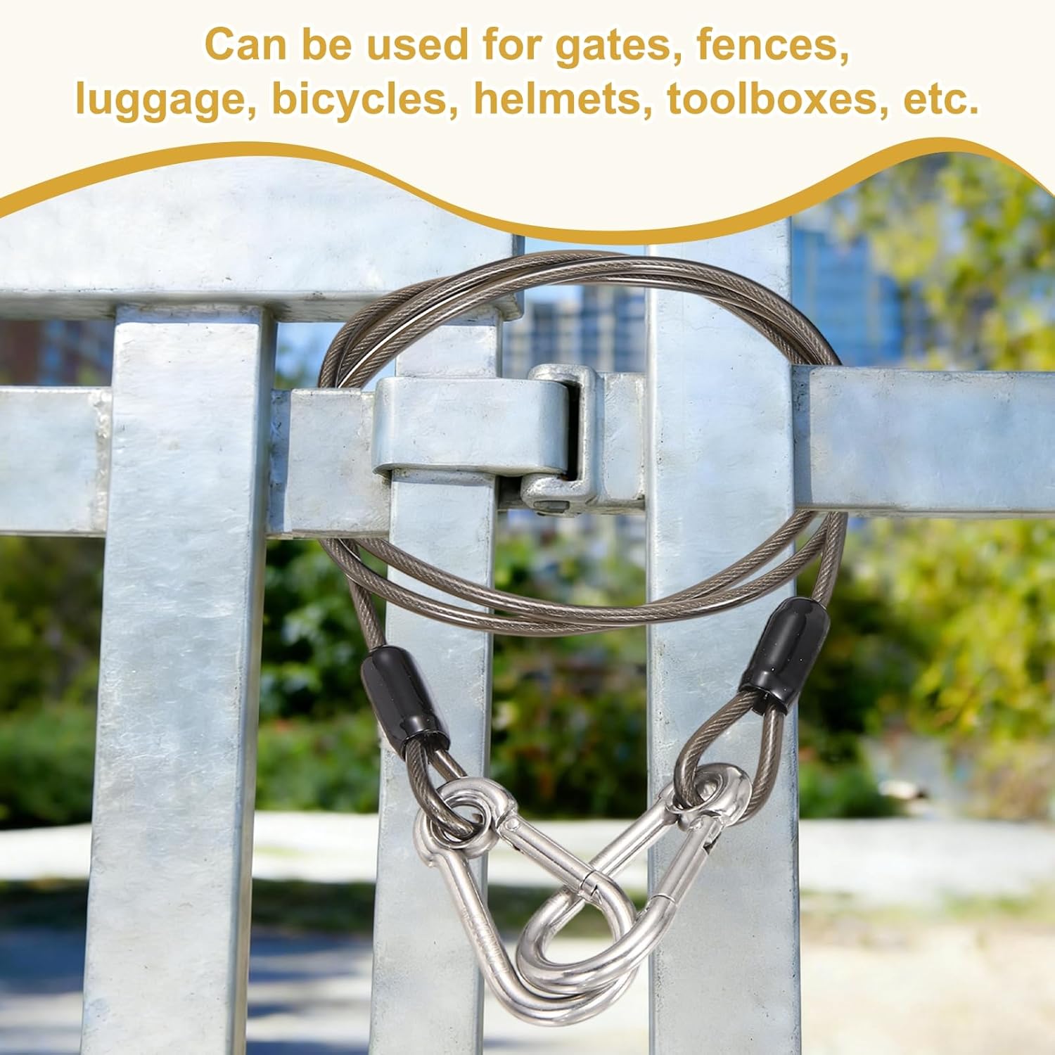 PATIKIL Security Cable Lock (6.6ft x 5/32")(2 Pcs) 304 Stainless Steel Safety Cable Wire Rope Cable with Double Loop and Spring Buckles, Suit for Suitcase/Bicycle/Travel