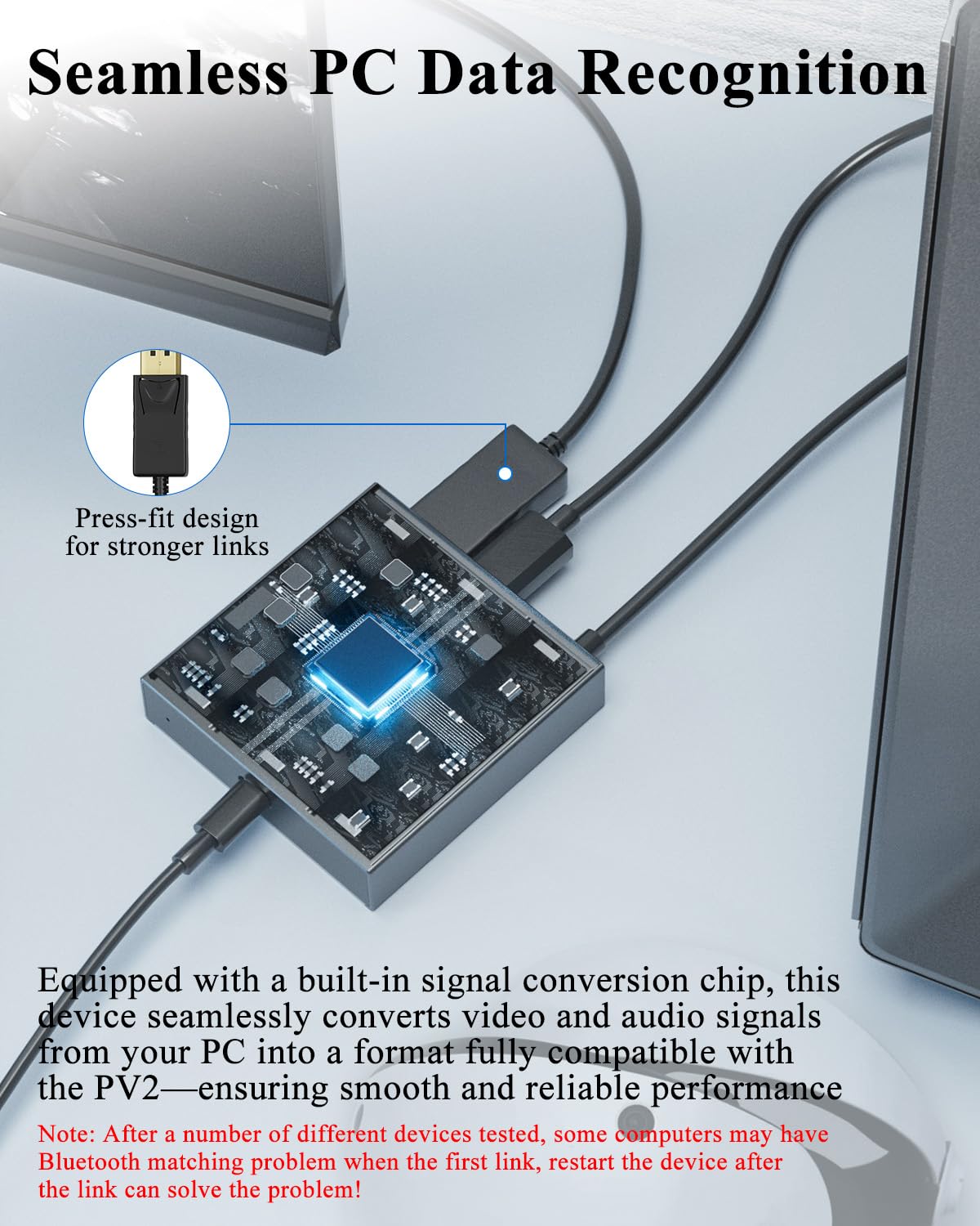 Adattatore PC per cuffie VR2: progettato per giochi VR2 con PC Windows, compatibile con SteamVR, conversione stabile del segnale, espansione della libreria di giochi VR, alloggiamento in lega di