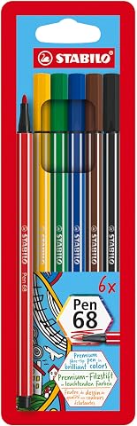 STABILO Pen 68 - Keçe Uçlu Boya Kalemi - 6 'lı Askılı Paket - 6 Farklı Renkte