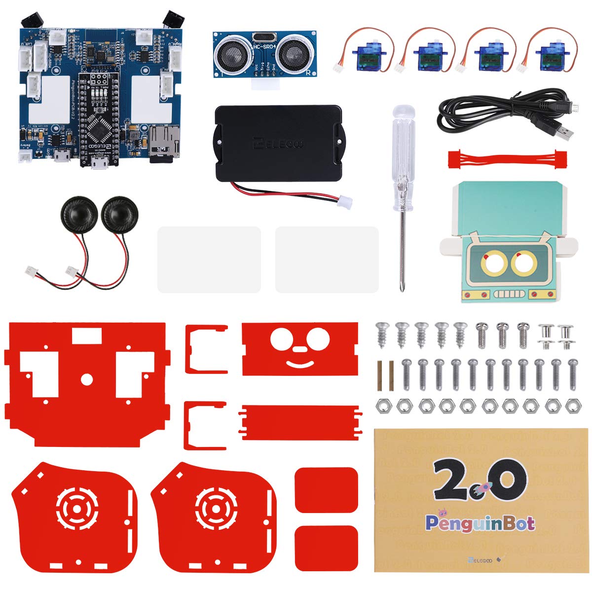 ELEGOO Penguin BOT Robot Biped Rojo Compatible con Arduino IDE | Proyecto con Tutorial de Ensamblaje, Kit Stem para Aficionados, Juguetes Stem para Niños y Adultos Versión 2.0