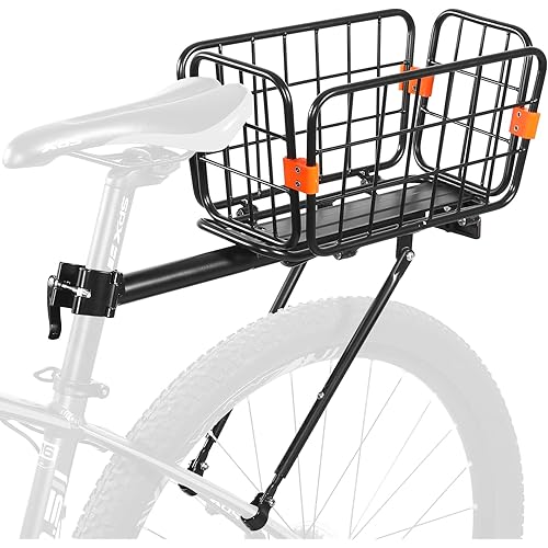 ANGGOER Rear Bike Rack ​with Basket, 165 LB Load Bike Rear Rack Bike Cargo Rack - Aluminum Alloy Bike Rack for Back of Bike with Free Bungee Cord & Waterproof Cover & Installation Tool