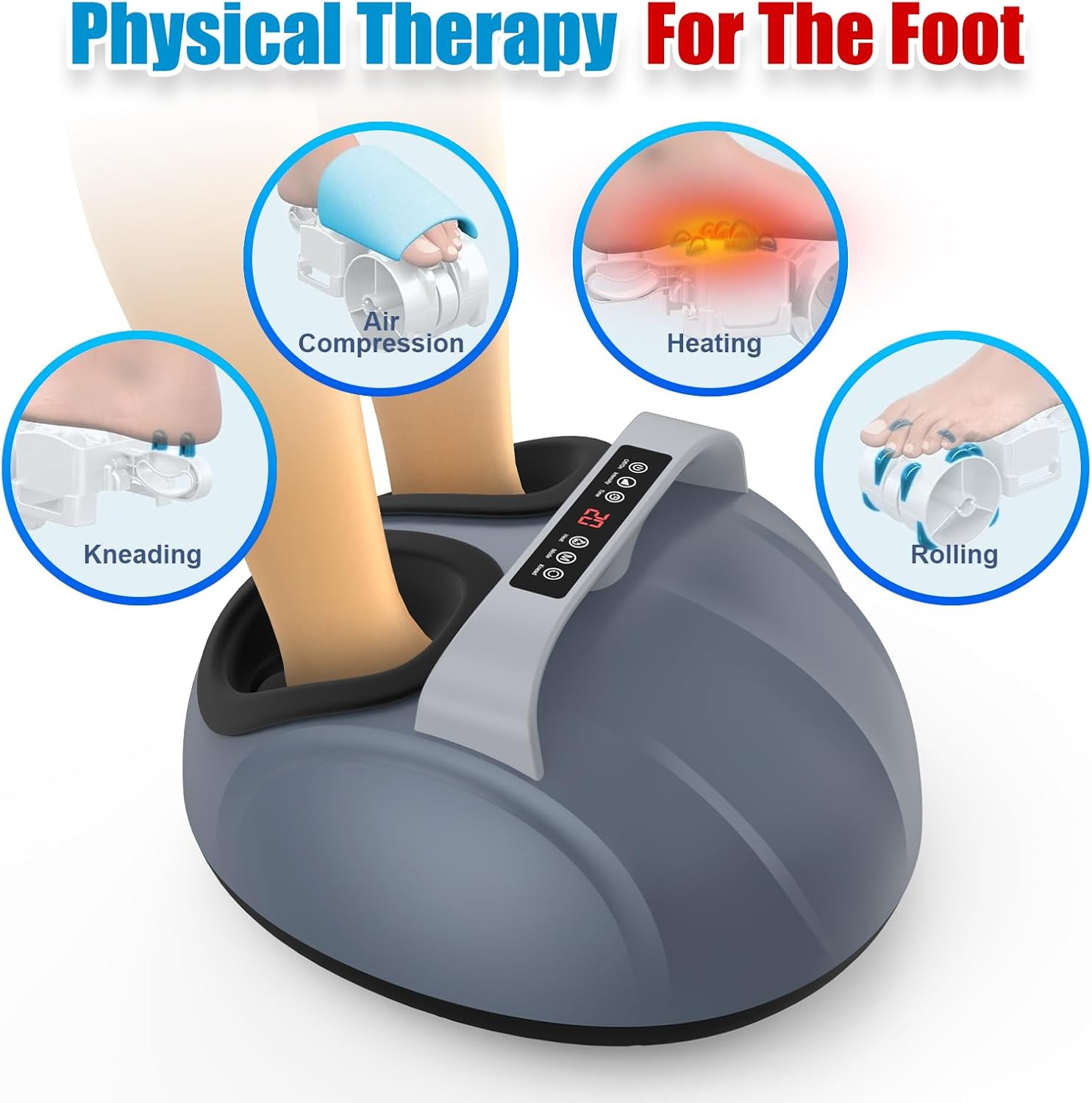 Shiatsu Foot & Calf Massager with Compression & Heating, Deep Tissue Kneading Improves Circulation, Helps Plantar Fasciitis, Massage Foot, Calf, Arms, Gift for Woman and Man, Fit Up to Feet Size 14